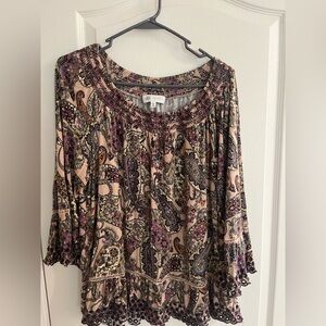 Fever Elegant Paisley Blouse with Purple and Green Accents